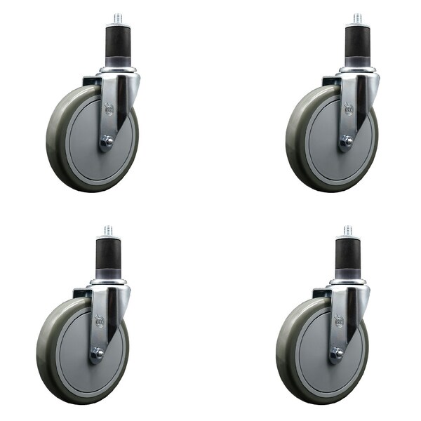 6'' Gray Poly Wheel Swivel 1-5/8'' Expanding Stem Caster Set, 4PK